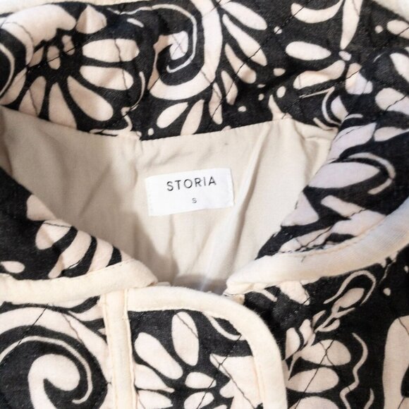 Storia Cream and Black Floral Quilted Jacket  SZ S 100% Cotton Boho Print - Picture 8 of 11